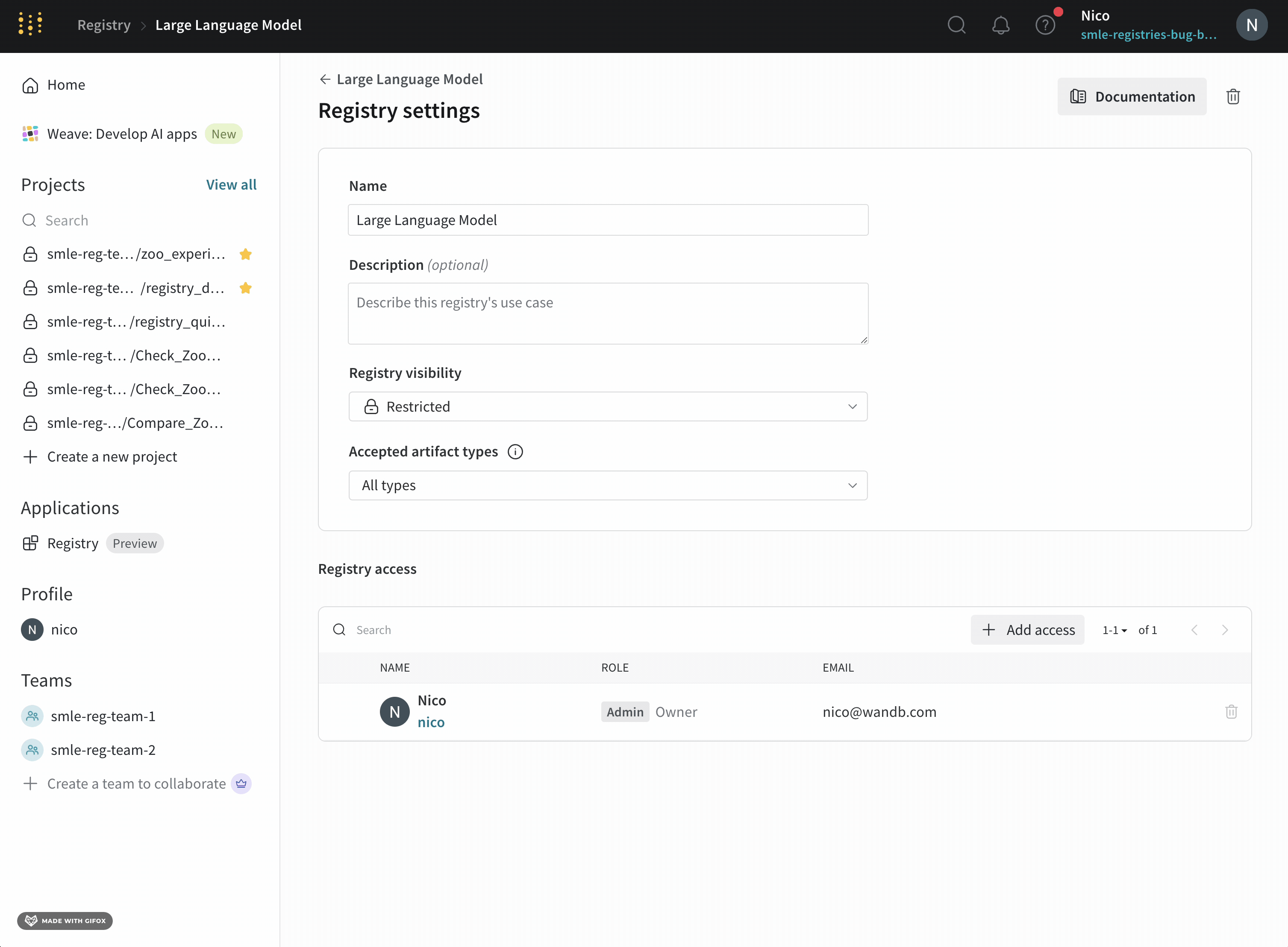 UI を使用して個々のユーザーやチームをレジストリに追加するアニメーション